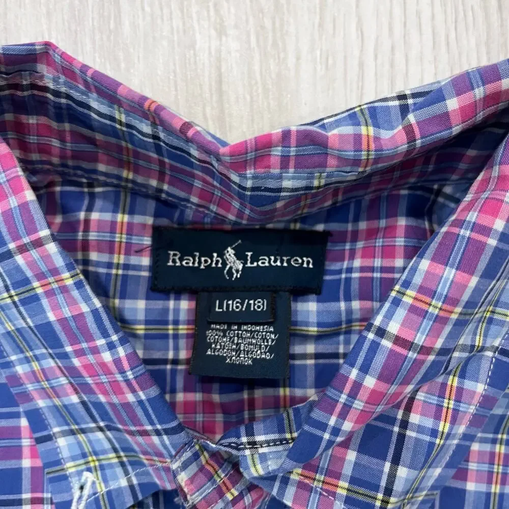 Ralph Lauren Boy's LG Plaid Long Sleeve Button Down Dress Shirt